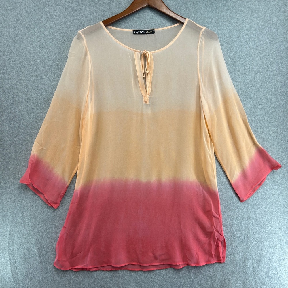 Gypsy 05 Sand Tunic Swim Coverup Top Peach Pink Sheer Ombre Blouse Size Small